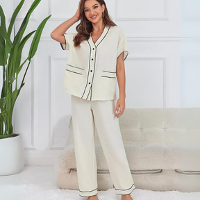 Pyjama Femme Long Pantalon + Chemise à Manches Longues Night Bliss en Coton | CozyCloud