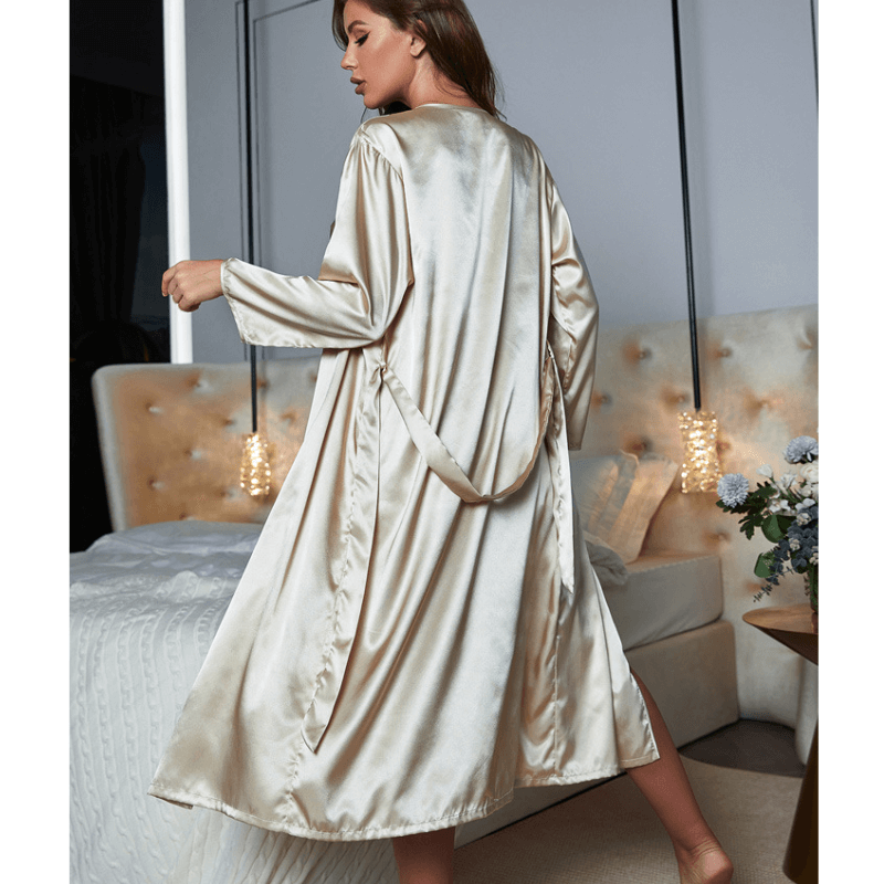 Pyjama Femme Ensemble Nuisette + Peignoir Noble en 100% Satin | CozyCloud