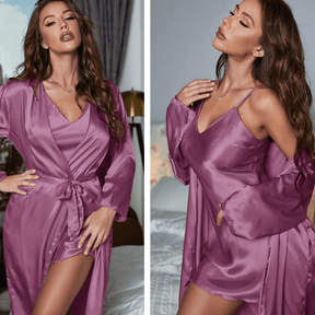 Pyjama Femme Ensemble Nuisette + Peignoir Noble en 100% Satin | CozyCloud