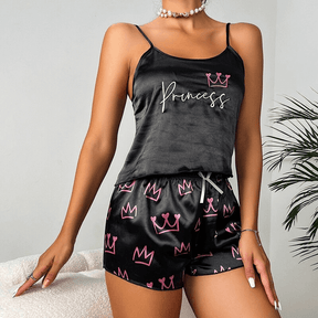 Pyjama Femme Courts Shorts + Débardeur Princess en Satin | CozyCloud