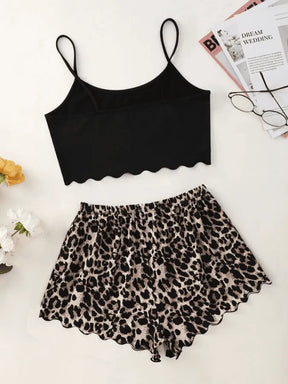 Pyjama Femme Court Shorts + Crop Top Félin en Coton | CozyCloud