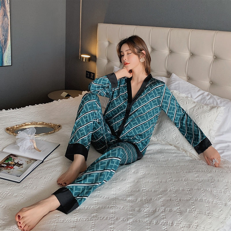 Pyjama Femme Long Pantalon + Chemise à Manches Longues Milan en Coton | CozyCloud