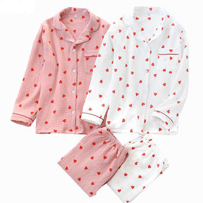 Pyjama Femme Long Pantalon + Chemise à Manches Longues CœurEnchanté en 100% Coton | CozyCloud