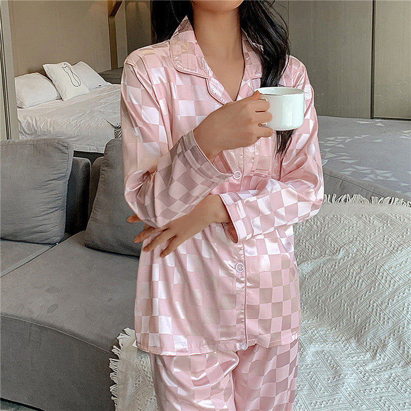 Pyjama Femme Long Pantalon + Chemisier Carreaux Rose en 100% Coton | CozyCloud