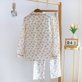 Pyjama Femme Long  Pantalon + Chemise à Manches Longues Tulipes en 100% Coton | CozyCloud