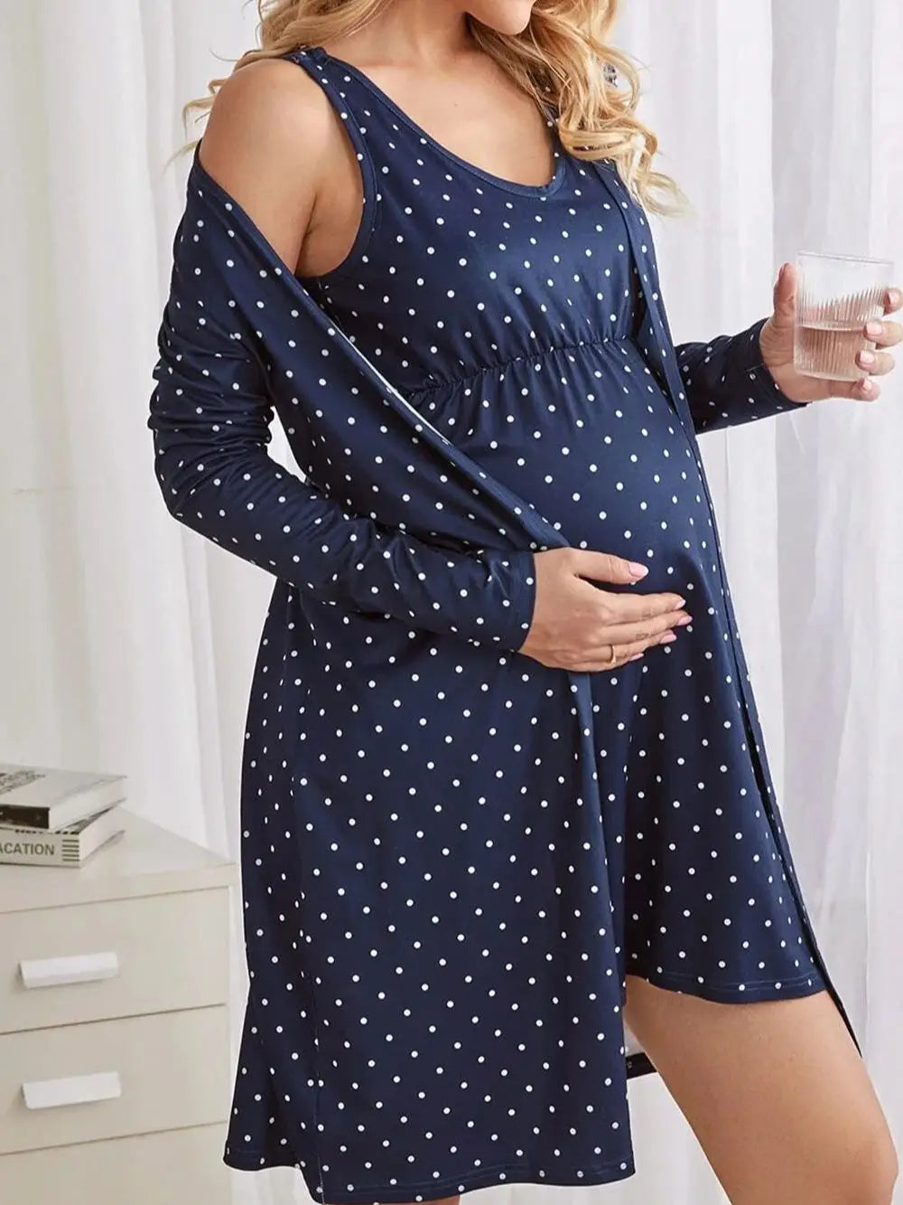 Pyjama Femme Ensemble Chemise de Nuit + Peignoir Allaitement en Coton | CozyCloud