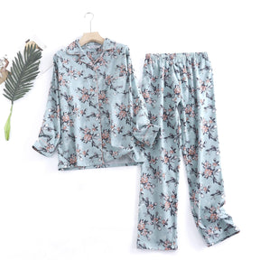 Pyjama Femme Long Pantalon + Chemise à Manches Longues FleuRose en 100% Coton | CozyCloud