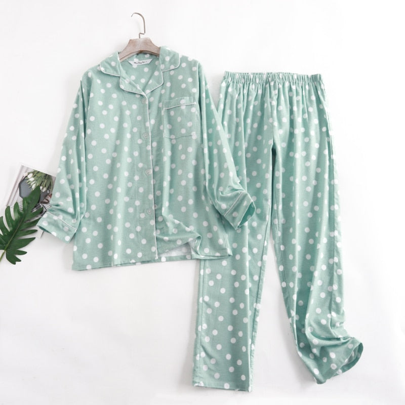 Pyjama Femme Long Pantalon + Chemise Manches Longues PoisNuages en 100% Coton | CozyCloud