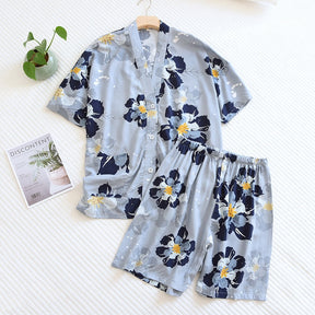 Pyjama Femme Courts Shorts + Chemise à Manches Courtes ColoréFleurs en 100% Viscose | CozyCloud