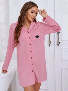 Pyjama Femme Chemise de Nuit à Manches Longues CœurPoitrine 100% Viscose | CozyCloud