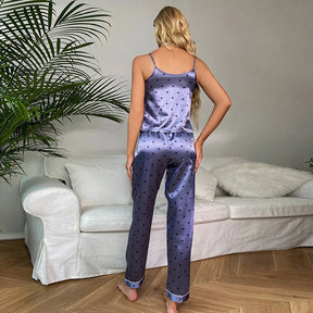 Pyjama Femme Long Pantalon + Débardeur Coeurs en 100% Satin | CozyCloud