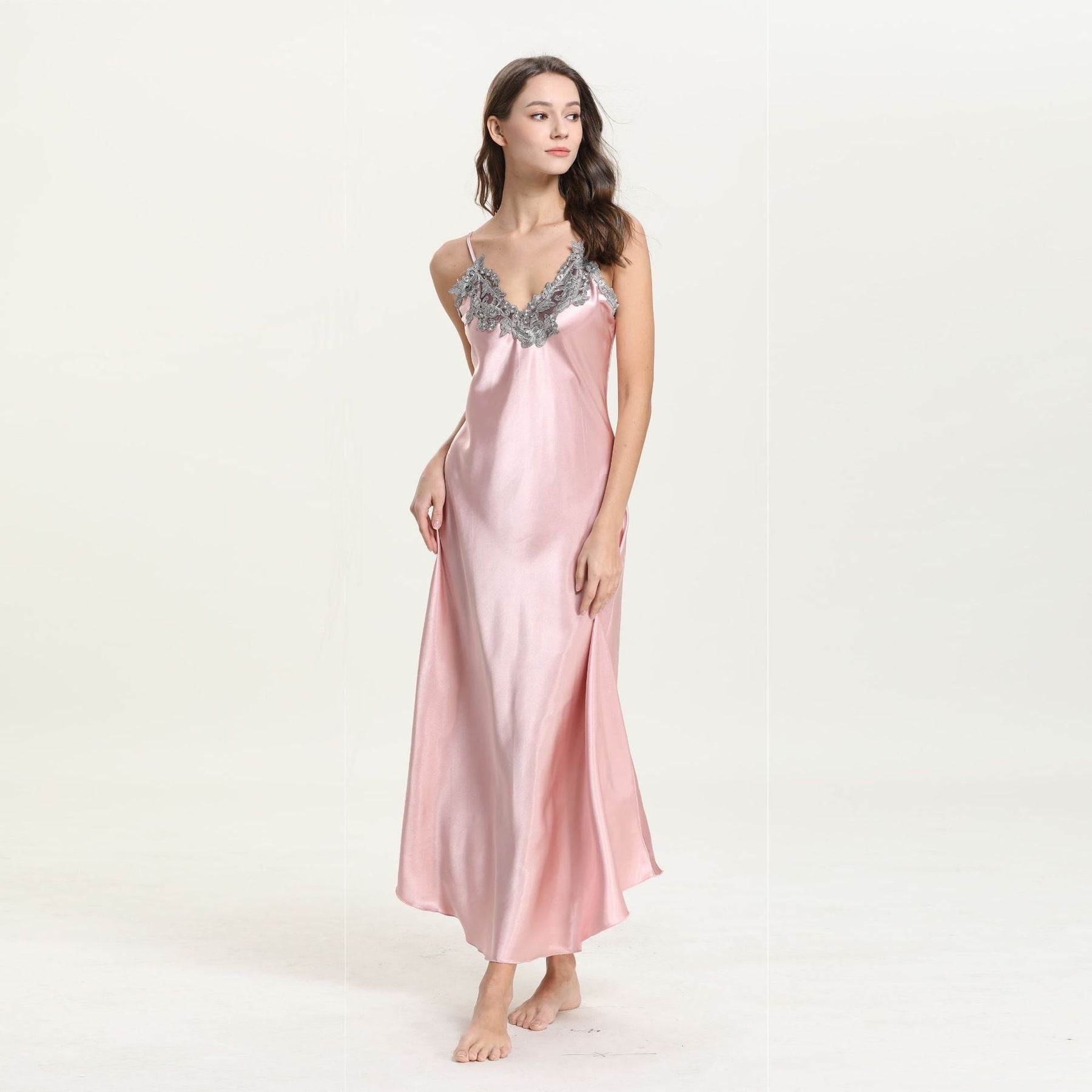 Pyjama Femme Chemise de Nuit Dentelé Noble en Satin | CozyCloud