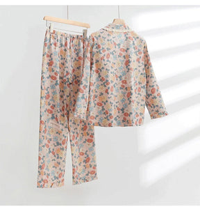 Pyjama Femme Long Pantalon + Chemise à Manches Longues Color en 100% Coton | CozyCloud