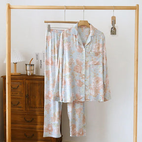 Pyjama Femme Long Pantalon + Chemise à Manches Longues Relle en 100% Viscose | CozyCloud