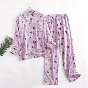 Pyjama Femme Long Pantalon + Chemise à Manches Longues Coffe en 100% Coton | CozyCloud