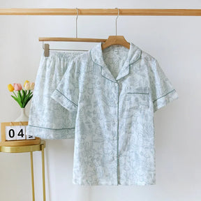 Pyjama Femme Courts Shorts + Chemise à Manches Courtes Champignons en 100% Coton | CozyCloud