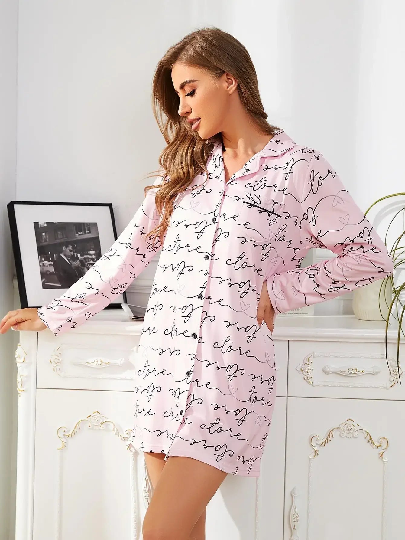 Pyjama Femme Chemise de Nuit à Manches Longues Grace 100% Viscose | CozyCloud