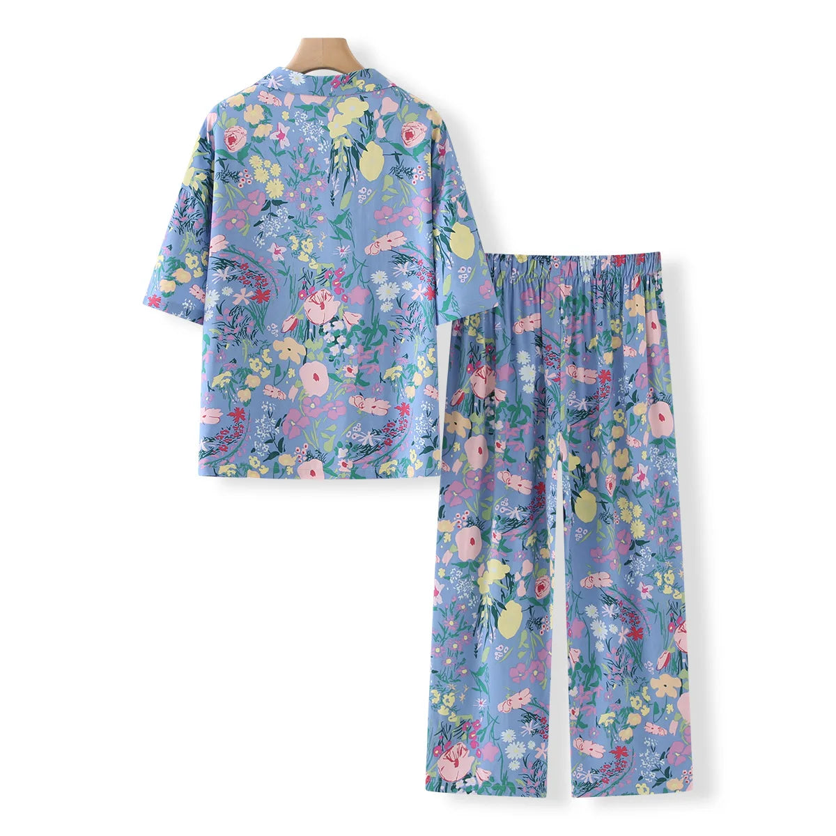 Pyjama Femme Long Pantalon + Chemise à Manches Courtes Polo en 100% Viscose | CozyCloud