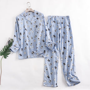 Pyjama Femme Long Pantalon + Chemise à Manches Longues Coffe en 100% Coton | CozyCloud