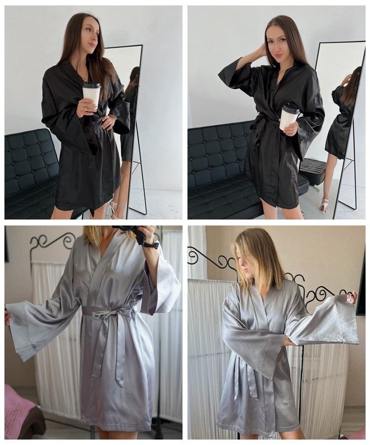 Pyjama Femme Peignoir avec Noeud Antonella en Satin | CozyCloud