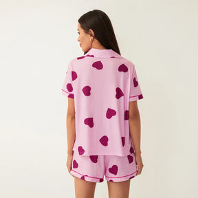 Pyjama Femme Courts Shorts + Chemise à Manches Courtes Violets en Coton | CozyCloud