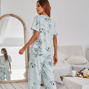 Pyjama Femme Pantalon + Chemise à Manches Courtes en Viscose | CozyCloud