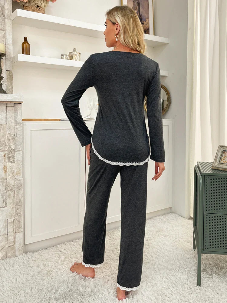 Pyjama Femme Long Pantalon + Chemise à Manches Longues Amélia en Viscose | CozyCloud