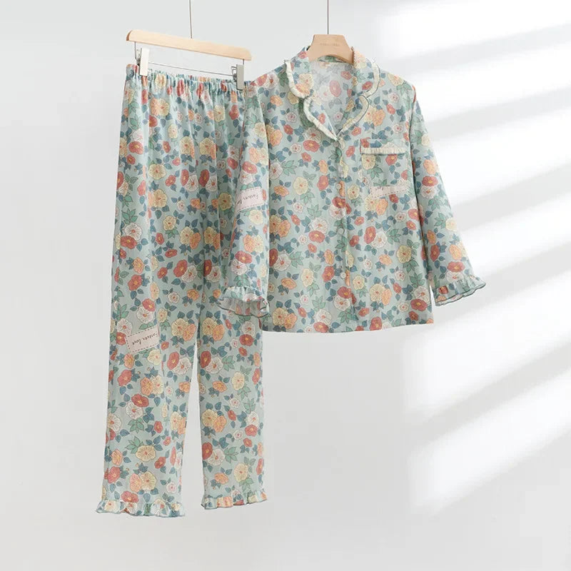 Pyjama Femme Long Pantalon + Chemise à Manches Longues Color en 100% Coton | CozyCloud