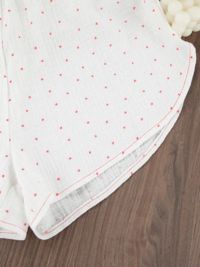 Pyjama Femme Courts Shorts + Chemise à Manches Longues CoeursRouge en 100% Coton | CozyCloud