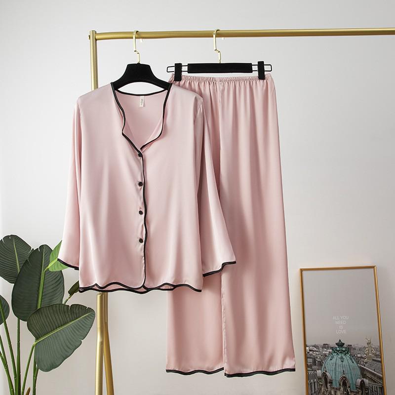 Pyjama Femme Long Pantalon + Chemise à Manches Longues Lettuce en Coton | CozyCloud