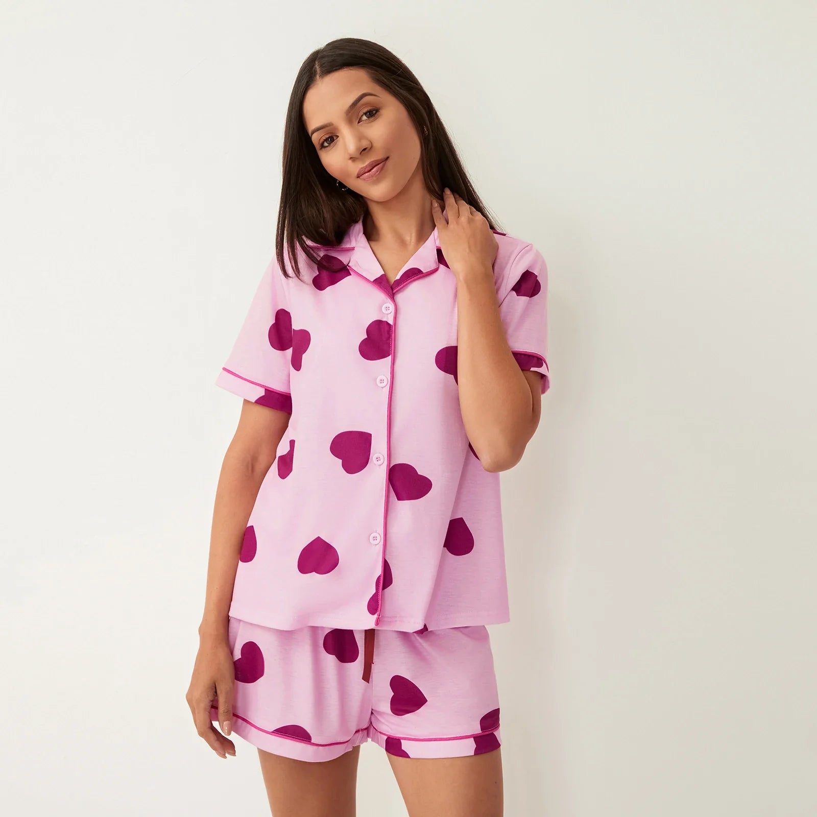 Pyjama Femme Courts Shorts + Chemise à Manches Courtes Violets en Coton | CozyCloud