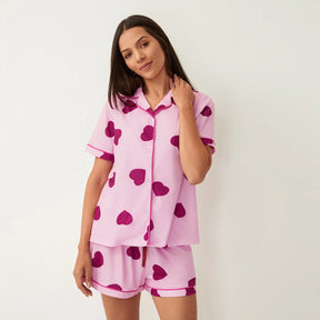 Pyjama Femme Courts Shorts + Chemise à Manches Courtes Violets en Coton | CozyCloud