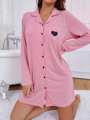 Pyjama Femme Chemise de Nuit à Manches Longues CœurPoitrine 100% Viscose | CozyCloud