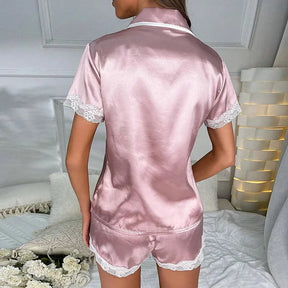 Pyjama Femme Courts Shorts + Chemise à Manches Courtes Boutons en Satin | CozyCloud