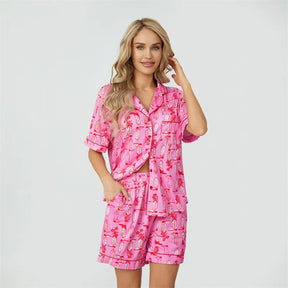 Pyjama Femme Courts Shorts + Chemise à Manches Courtes Cowboy en 100% Satin | CozyCloud