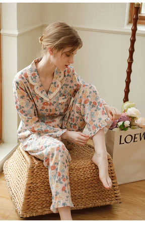 Pyjama Femme Long Pantalon + Chemise à Manches Longues Color en 100% Coton | CozyCloud