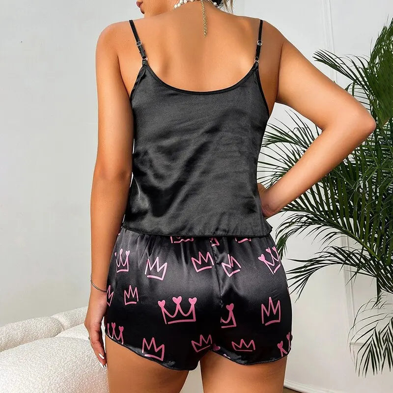 Pyjama Femme Court Shorts + Débardeur Princess Ajustable en Coton | CozyCloud