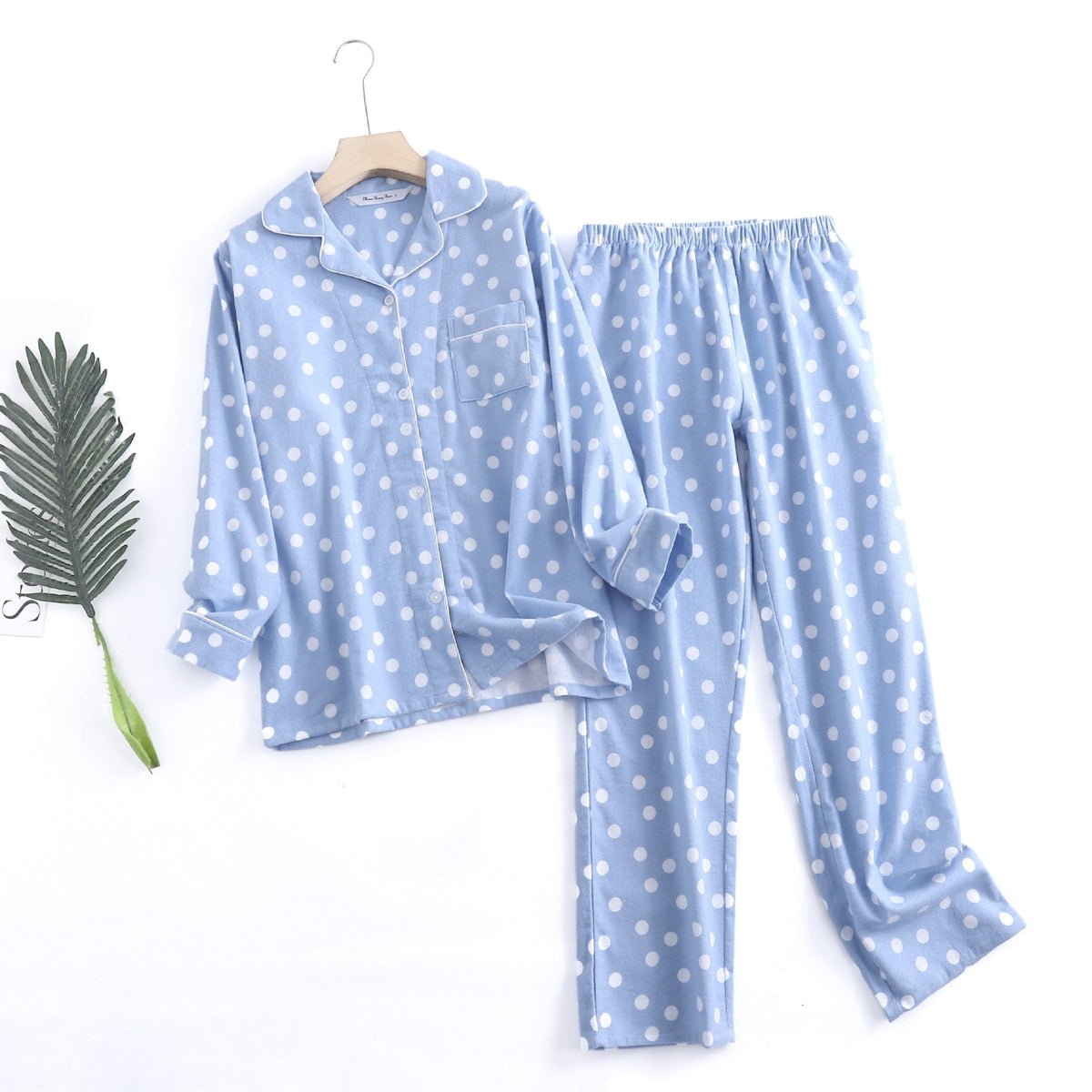 Pyjama Femme Long Pantalon + Chemise Manches Longues PoisNuages en 100% Coton | CozyCloud