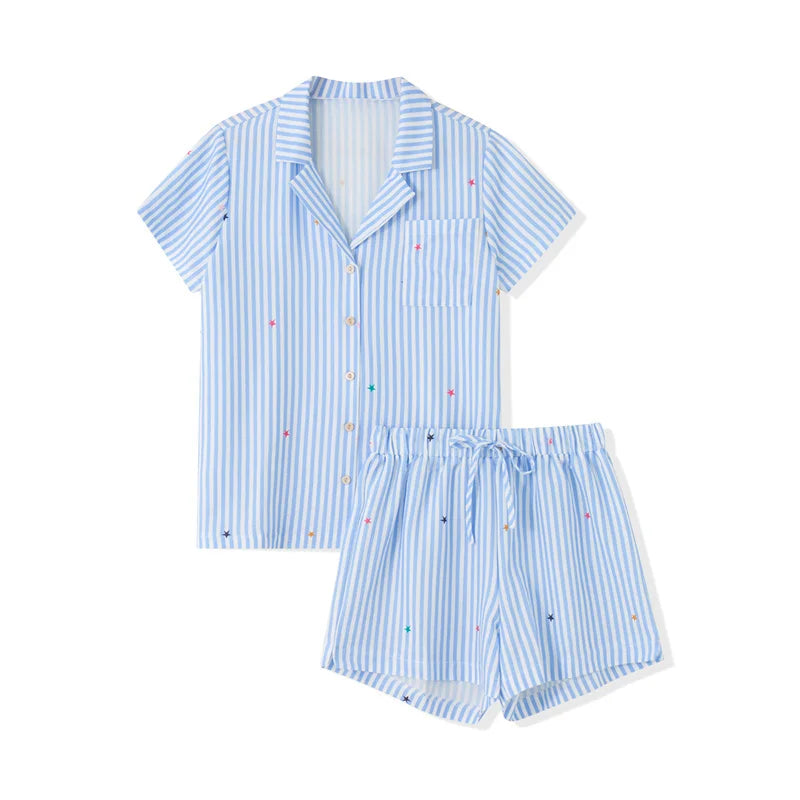 Pyjama Femme Courts Shorts + Chemise à Manches Courtes Style en Coton | CozyCloud