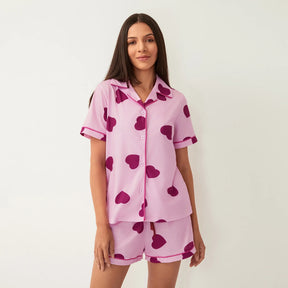 Pyjama Femme Courts Shorts + Chemise à Manches Courtes Violets en Coton | CozyCloud