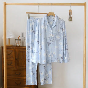 Pyjama Femme Long Pantalon + Chemise à Manches Longues Relle en 100% Viscose | CozyCloud