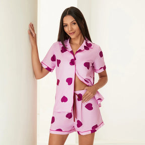 Pyjama Femme Courts Shorts + Chemise à Manches Courtes Violets en Coton | CozyCloud