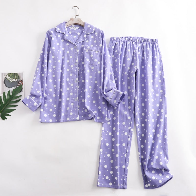 Pyjama Femme Long Pantalon + Chemise Manches Longues PoisNuages en 100% Coton | CozyCloud