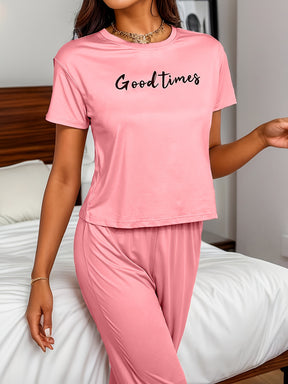 Pyjama Femme Long Pantalon + Chemise à Manches Courtes Bons Moments en Coton | CozyCloud