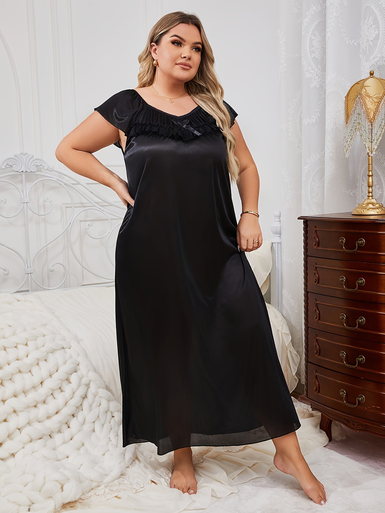 Pyjama Femme Plus Size Chemise de Nuit à Manches Courtes UniClasse en 100% Satin | CozyCloud