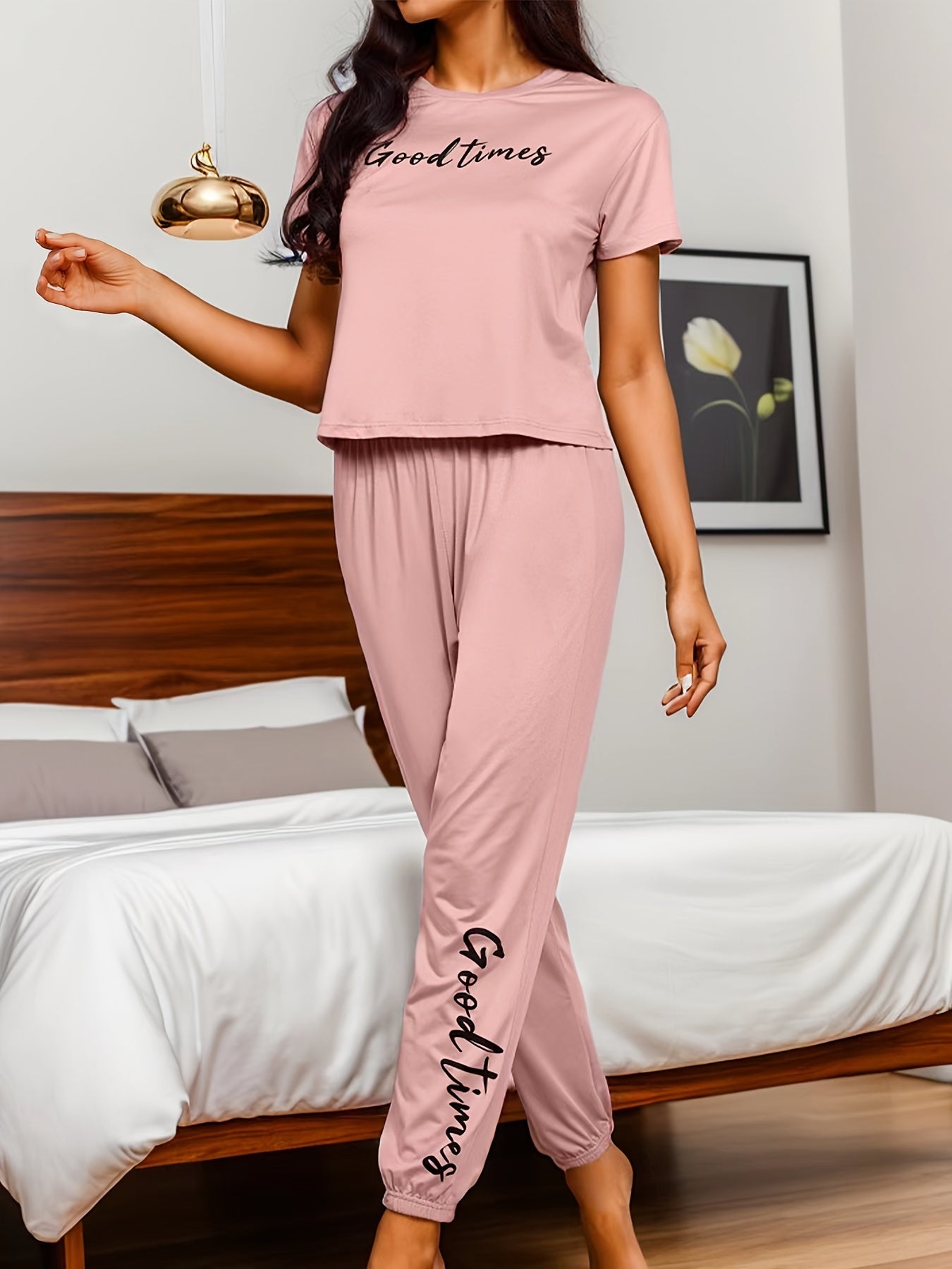 Pyjama Femme Long Pantalon + Chemise à Manches Courtes Bons Moments en Coton | CozyCloud