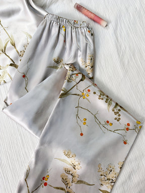 Pyjama Femme Long Pantalon + Débardeur DFleurs en Satin | CozyCloud