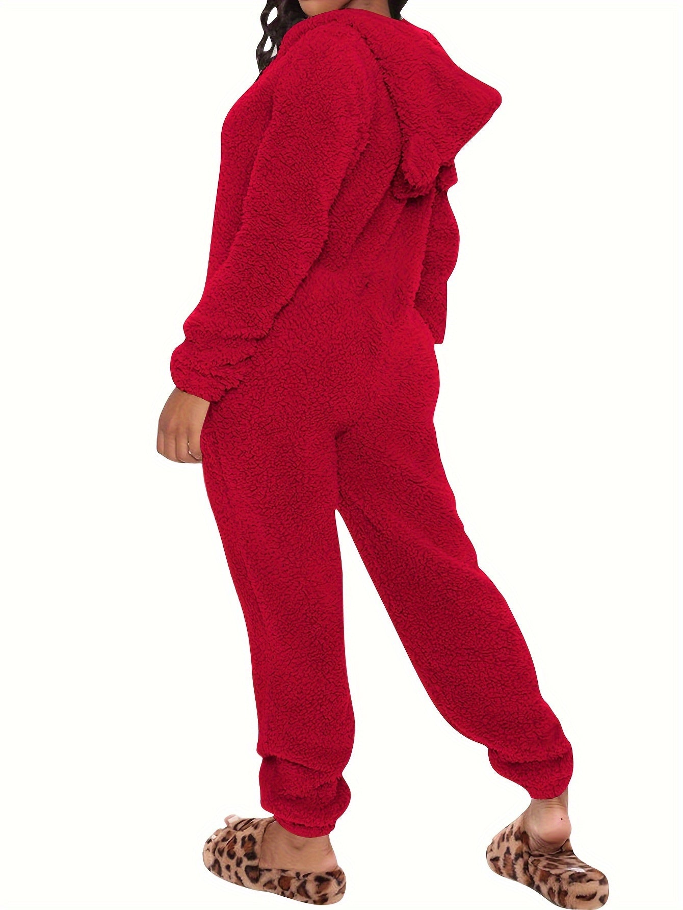 Pyjama Femme Long Combinaison en Peluche Fermeture Éclair Enlacement en Coton | CozyCloud