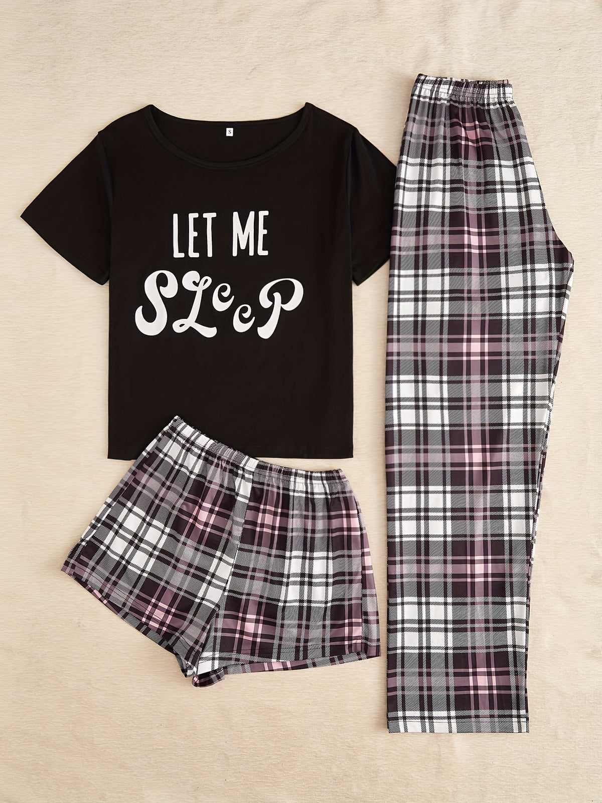 Pyjama Femme 3 Pièces Pantalon + Shorts + Chemise Manches Courtes Let me Sleep en Coton | CozyCloud