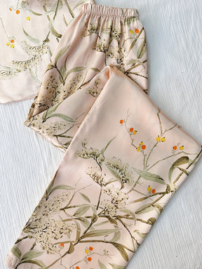 Pyjama Femme Long Pantalon + Débardeur DFleurs en Satin | CozyCloud